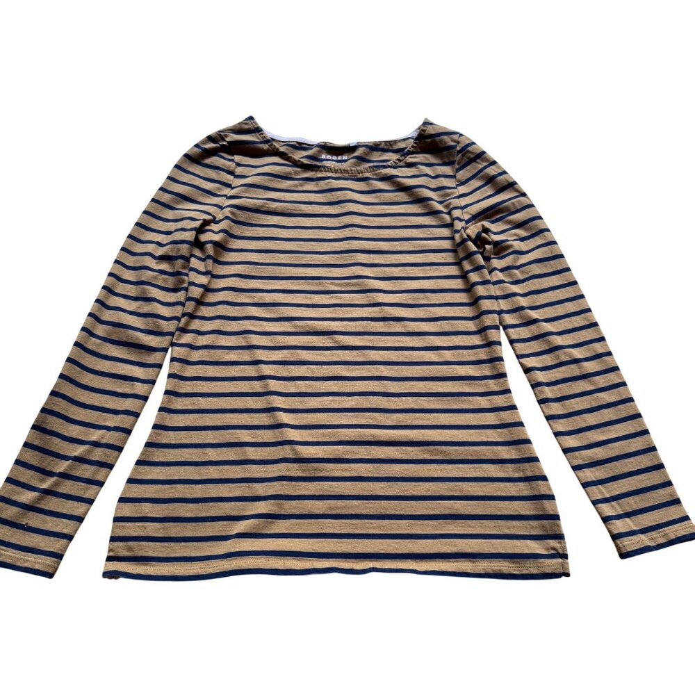 Preppy Classic Boden Size 2 US Women's Striped Brown & Navy Long Sleeve Shirt